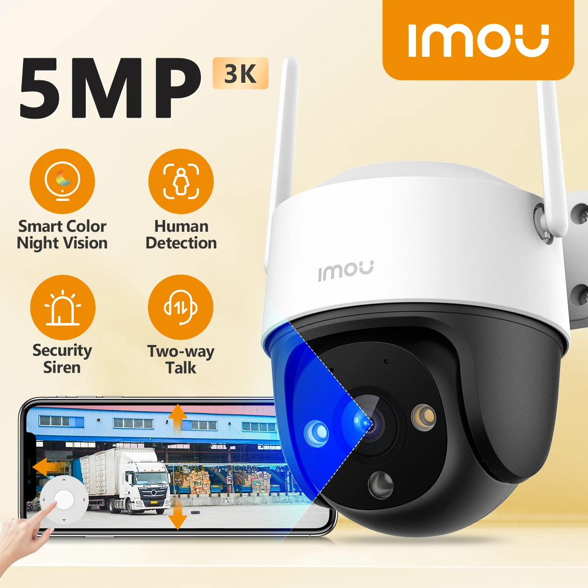 IMOU Cruiser SE+ 5MP Outdoor PTZ Wi-Fi Camera IP66 Weatherproof Camera Two Way Audio Colorful Night Vision AI Human Detection