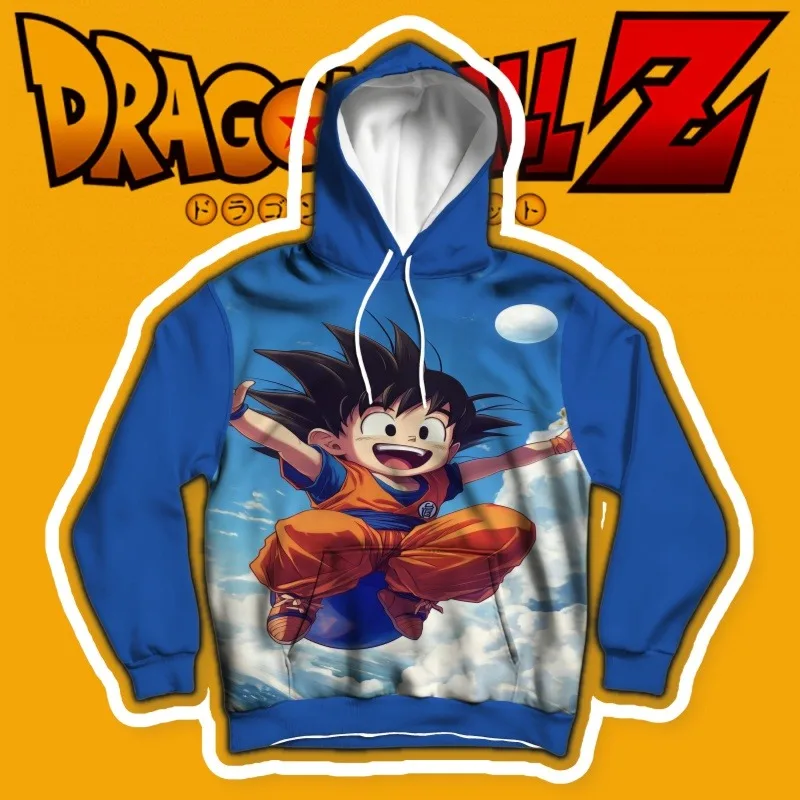 Felpa con cappuccio Dragon Ball, Kid Goku in Mid - Stampa Jump, Design unico sullo sfondo del cielo e della luna, Colori vivaci, Must - Have for Fans