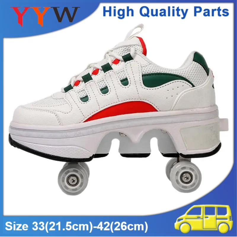 

Deform 4 Wheels Shoes Roller Skates For Boys Girls Runaway Parkour Outdoor Skating Deformation Quad Skate Sneakers Size 33 34-42