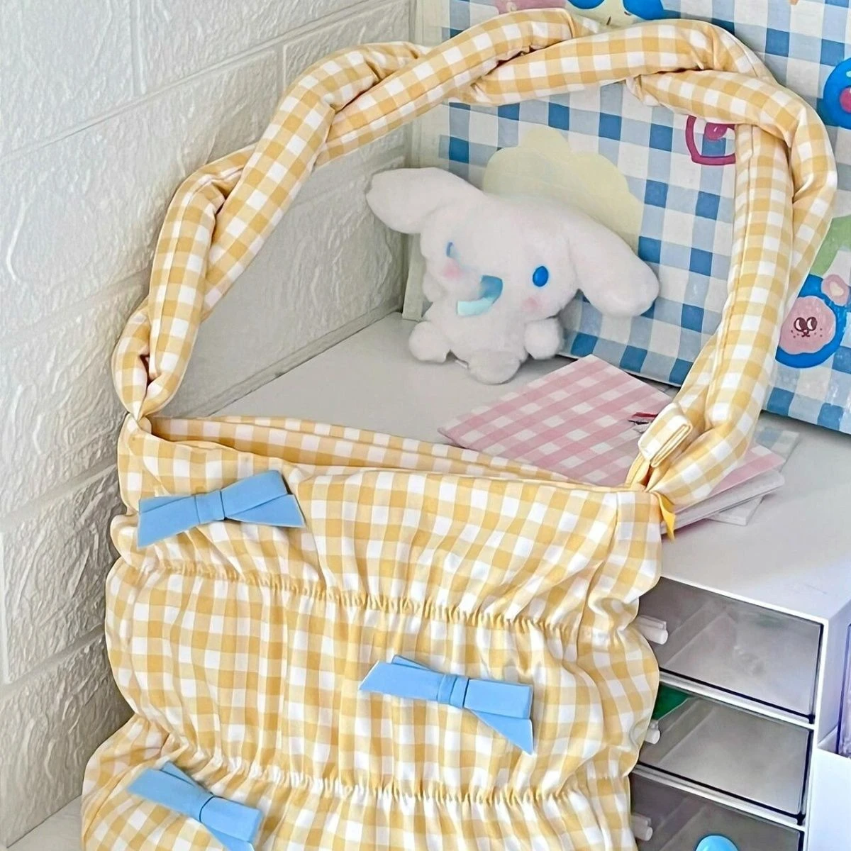 Miyagawa Japanese Fashion 2024 New Cute Checkered One Shoulder Underarm Bag Damskie lekkie torby podróżne w stylu podróżnym