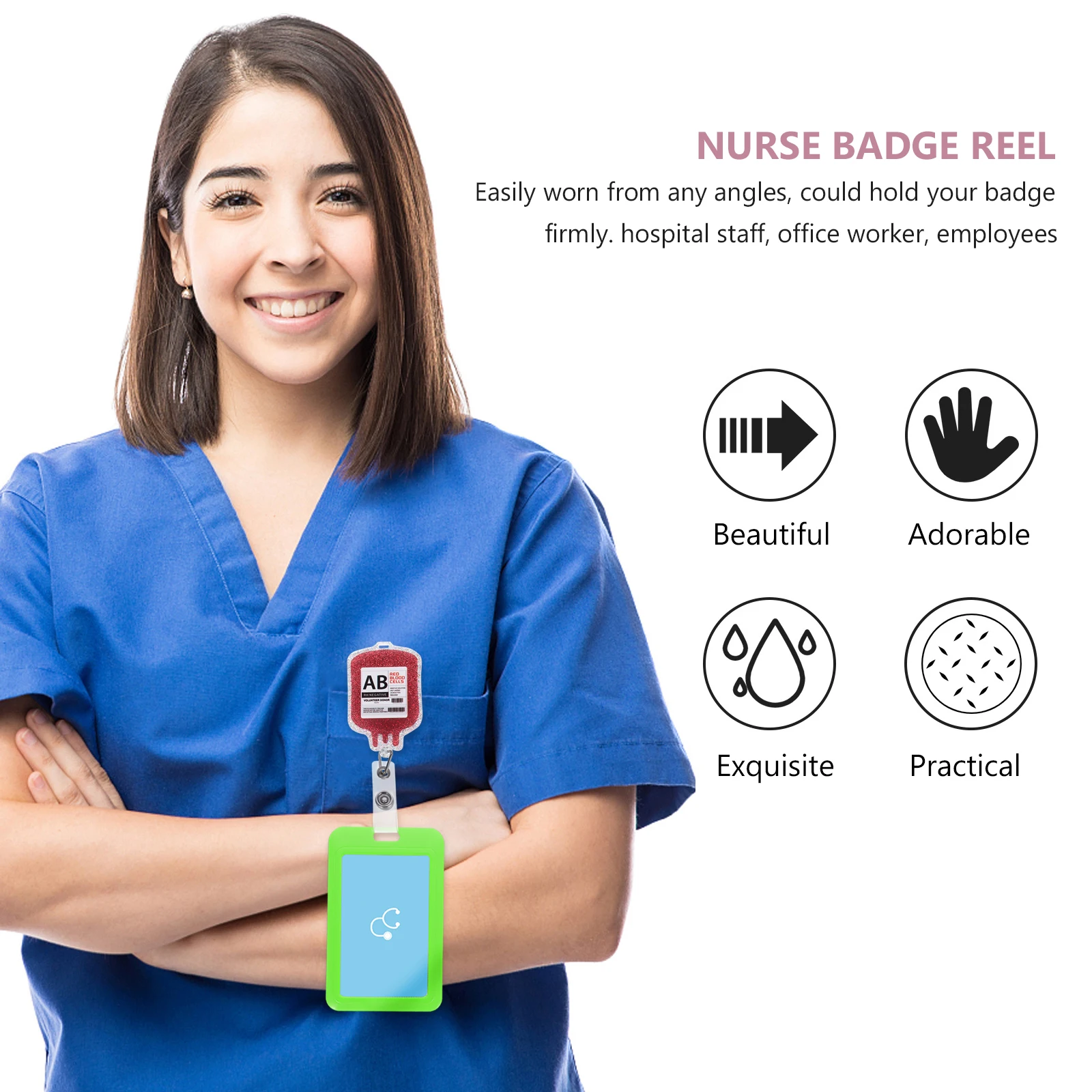 

Acrylic Blood Badge Reel Retractable Clip Nurse Nurse Badge Reel Holder Red A Type Name Tag Accessory