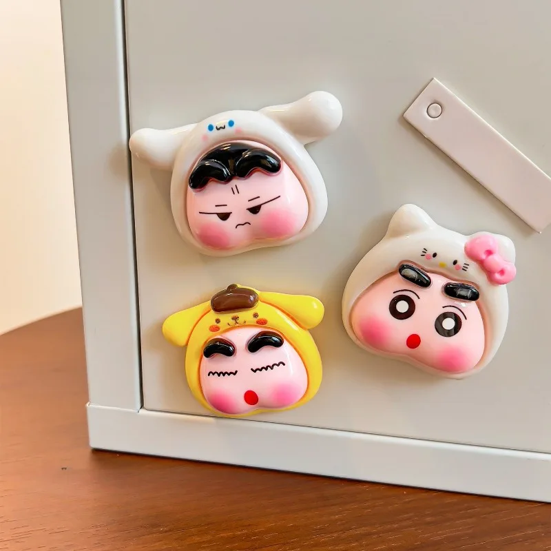 3PCS Kawaii Anime Shinchan Series Cute Refrigerator Magnet Cartoon Character Creativity Exquisite DIY Refrigerator Magnet