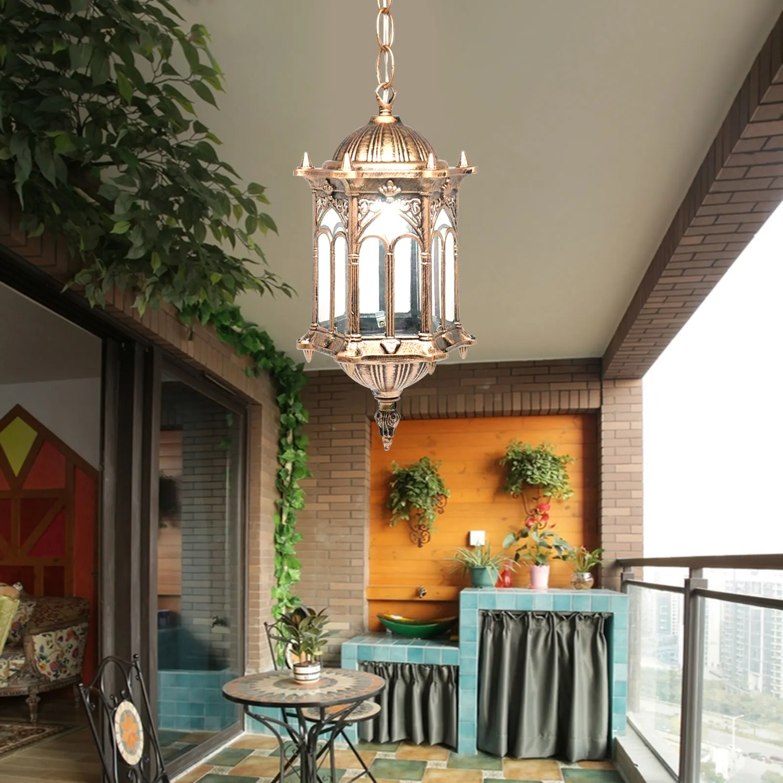 Vintage Ceiling Lamp Glass Pendant Light Waterproof Outdoor Cafe Hanging Lamp