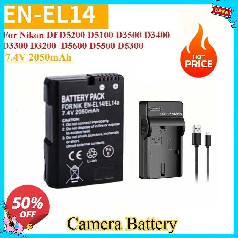 

New Replacement Camera Battery EN-EL14a EN-EL14 7.4V 2050mAh For Nikon Df D5200 D5100 D3500 D3400 D3300 D3200 D5600 D5500