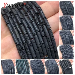 Natural AA Black Volcanic Lava Abacus Oval Cylinder Square Round Shape Beads for Jewelry Making Diy Bracelet Accessories 15''