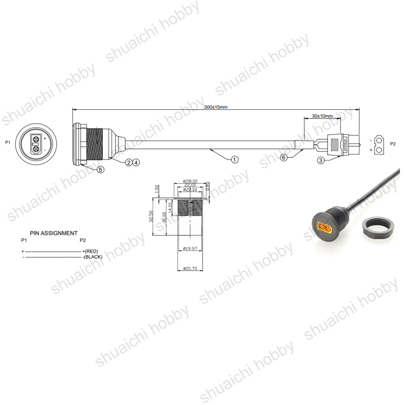 Cabo de extensão xt60 macho para fêmea, painel redondo/quadrado montável, linha de conexão de energia da bateria para drone, veículo de aeronave rc, 1 peça