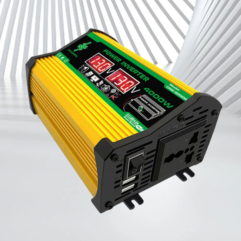 12V To 220V/110V Intelligent Power Inverter 4000W Car Voltage Transformer Dual USB Dual LCD Display Quick Charge for RV Caravan