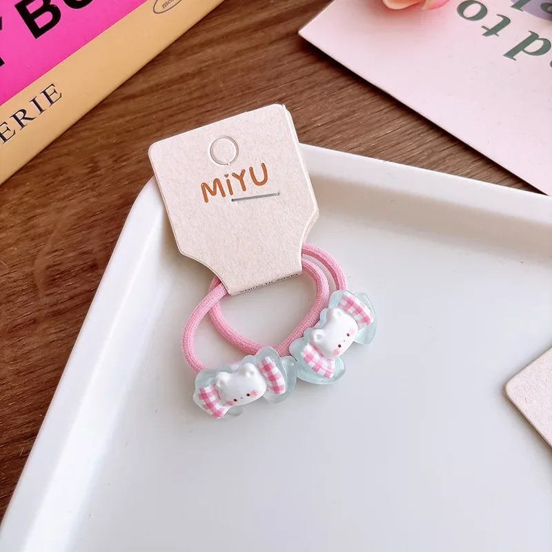 2pcs/set Pink Color Girl Hair Ring for Kids Cute Cartoon Kitten Hair Band Fashion Transparent Korean Elastic Hair Band Headwear