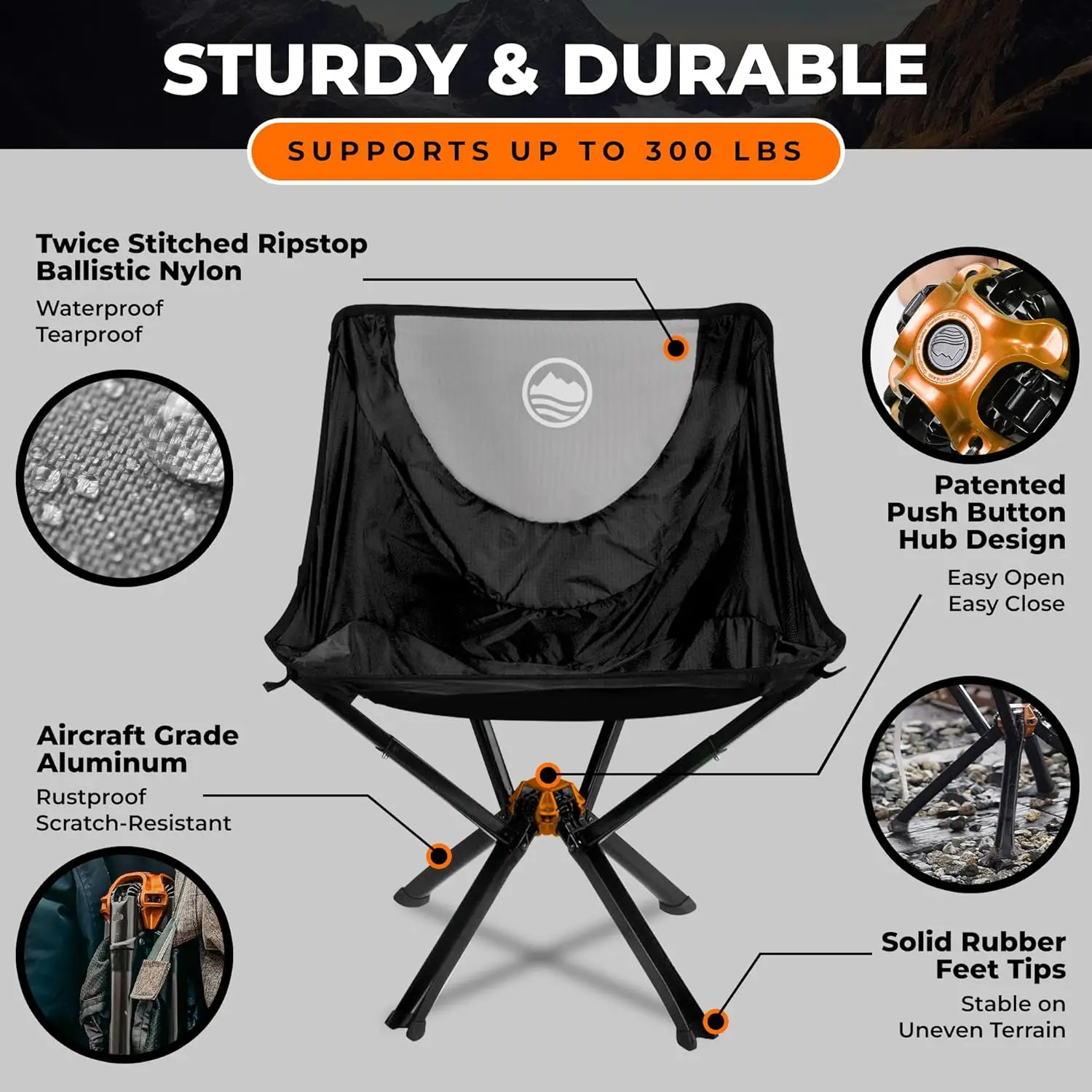 Portable Chair Lightweight Folding for Camping Supports 300 Lbs Perfect for Outdoor Adventures Black Bundle