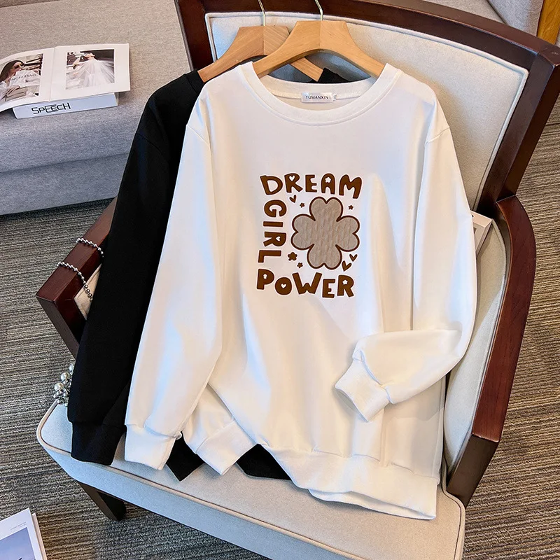 

175Kg Plus Size Women's Bust 170 Autumn Loose Round Neck Long Sleeved Printed Sweatshirt Black White 4XL 5XL 6XL 7XL 8XL 9XL
