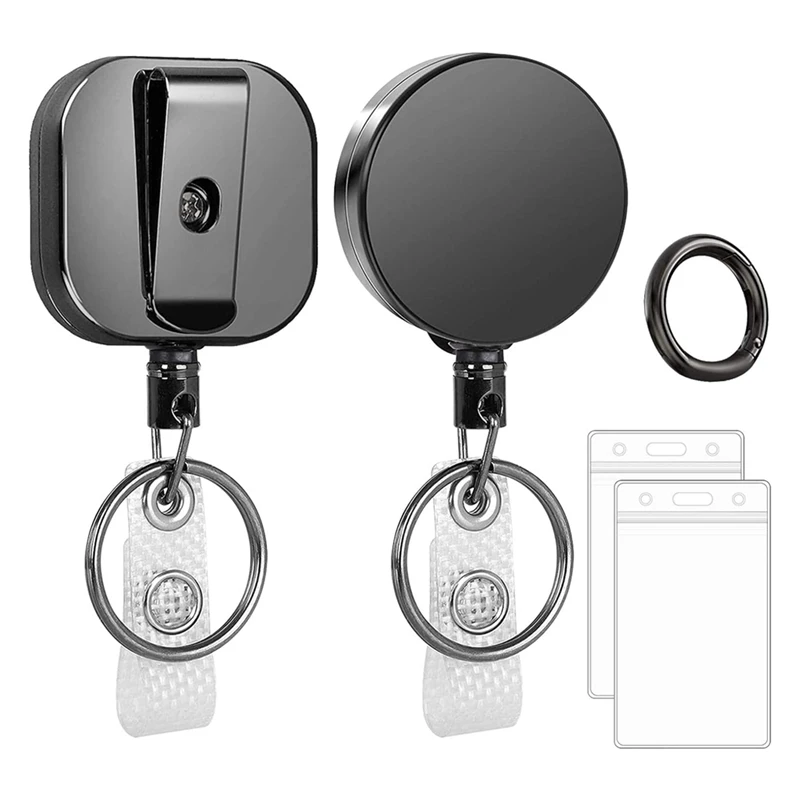 

2 Pack Heavy Duty Badge Reels Metal ID Badge Holders With Belt Clip Key Ring 26.8 Inches