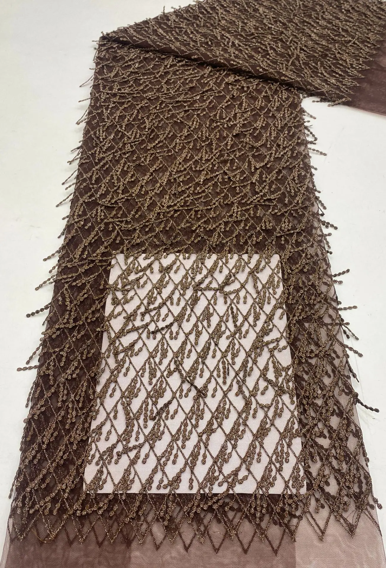 

New water-soluble 3D tassel gold thread embroidered mesh fabric for dresses, evening gowns, shoes, bags, embroidery fabric
