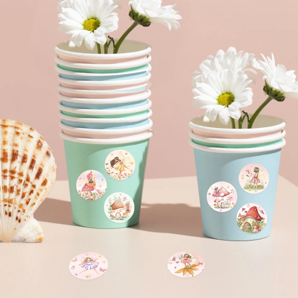 500 قطعة/المجموعة الجنية قزم ملصق 2.5 سنتيمتر/1 بوصة زهرة الجنية الشارات ملصقات لطيف الجنية موضوع حفلة عيد ميلاد الديكور ملصقات مستديرة #6