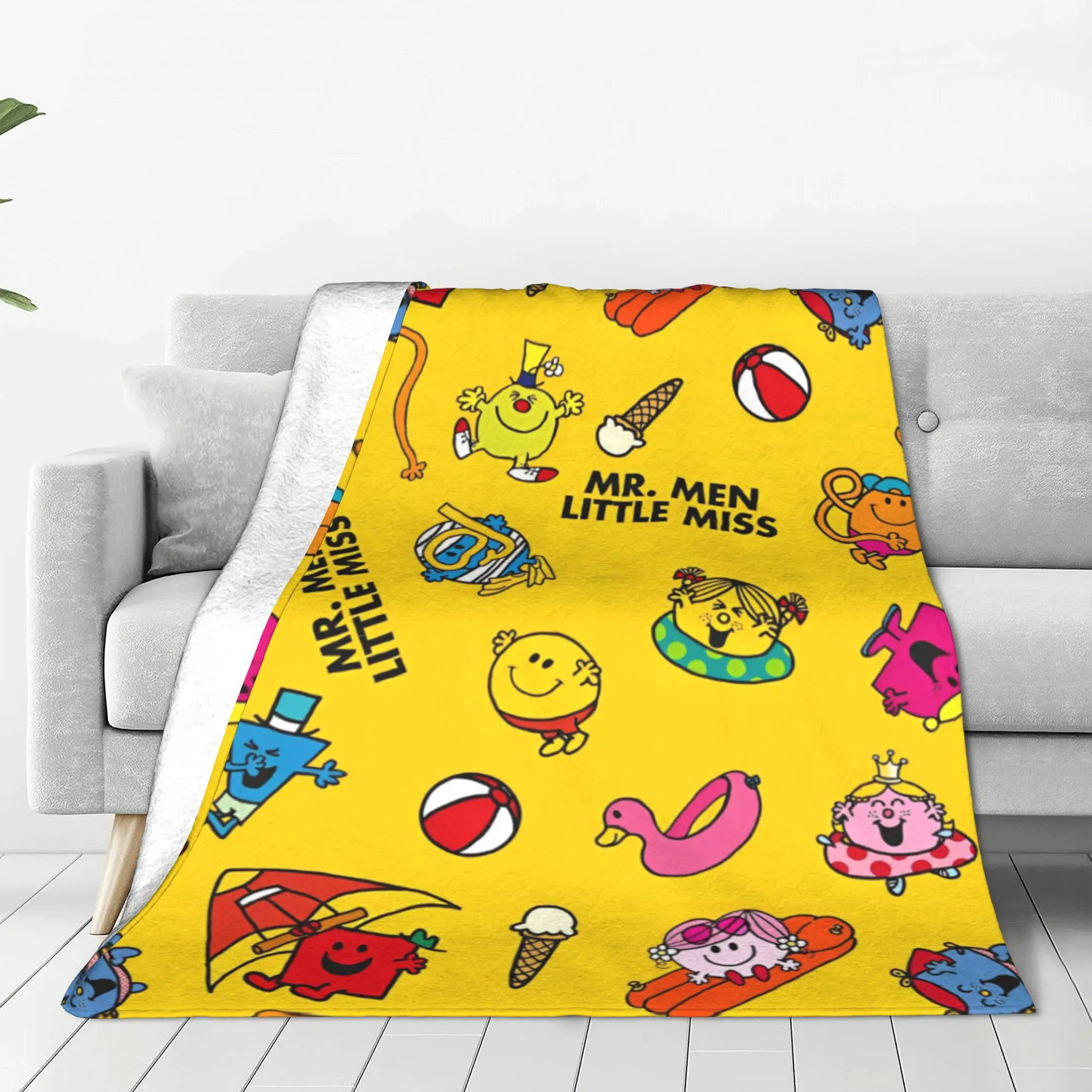 Mr M-Men Cartoon Little M-Miss Blanket Fleece Mr Happy Miss Sunshine Shy Super Soft Throw Blankets Airplane Travel Bed Rug Piece