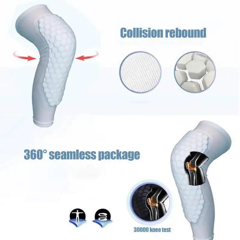 (2XS-2XL)1 Pair Kids Teen Adult Long Honeycomb Basketball MTB Knee Pad Anti-collision Football Calf Leg Sleeves Sport Knee Brace