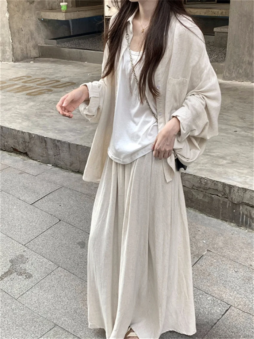 

PLAMTEE Autumn Minimalist Three Piece Sets Women Casual Shirts OL Slim New Tank Tops Loose Gentle High Street Daily Maxi Skirts