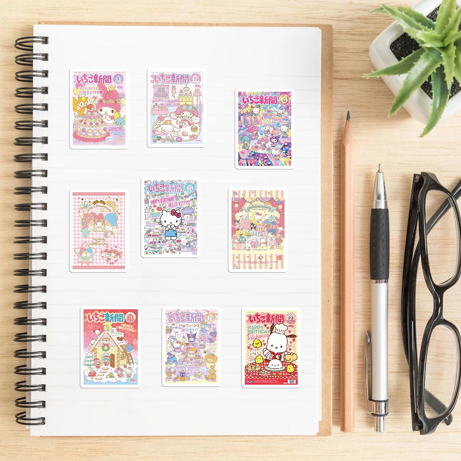 65pcs Sanrio Hello Kitty Mix Stickers Anime Scrapbook Decal Cartoon Movie Laptop Phone Decoration Kawaii Sticker Kids Girl Toy