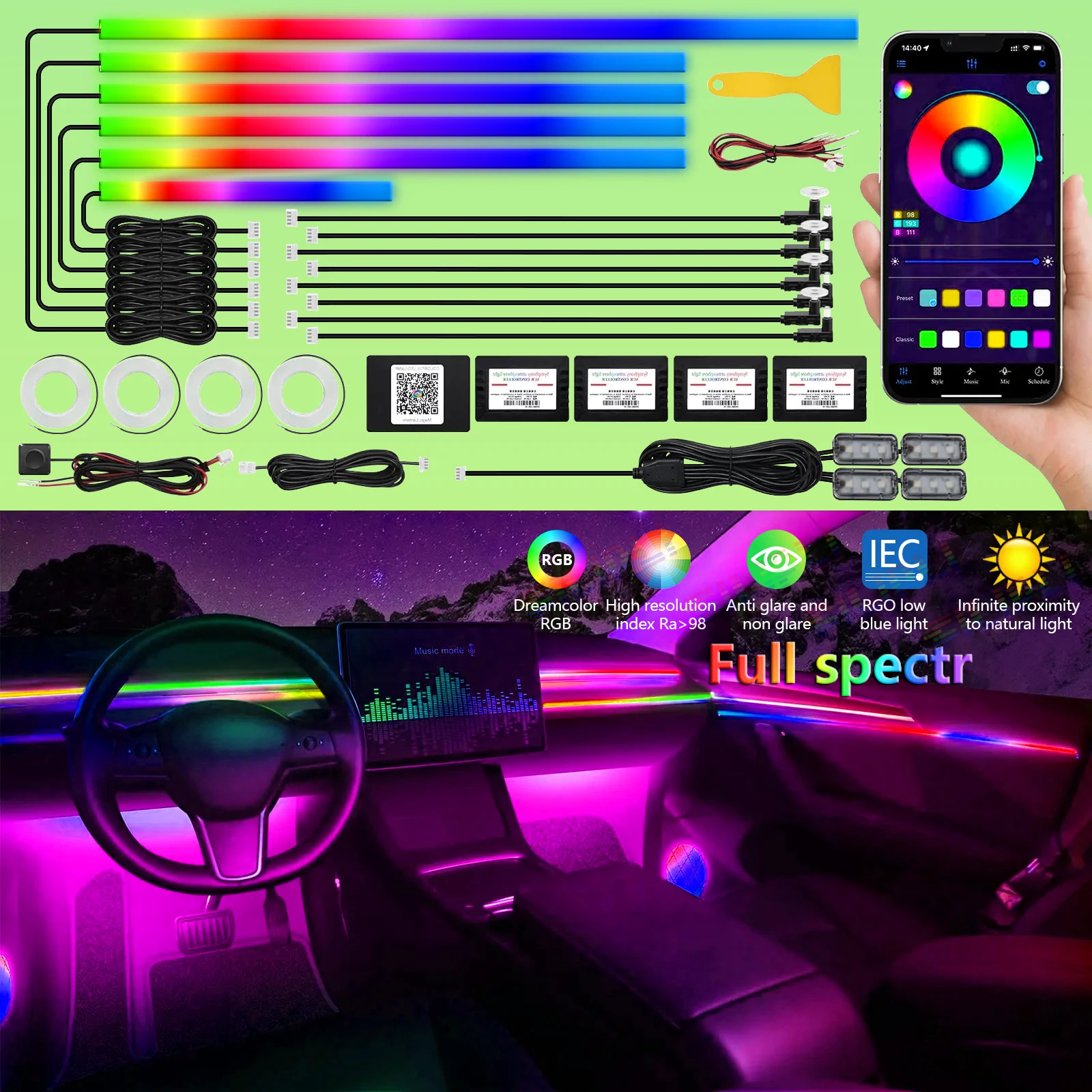 LED 22 In 1 Neon Car Interior light Ambient Car Lights Decorative Acrylic Car Lamp Accesso For Full Universal Atmosphere