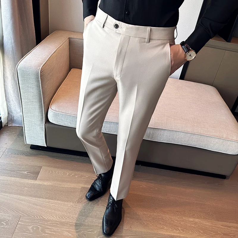 

Brand Clothing Men's Spring High Quality Business Suit Pants Male Slim Fit Solid Color Casual Suit Trousers Man 38-28