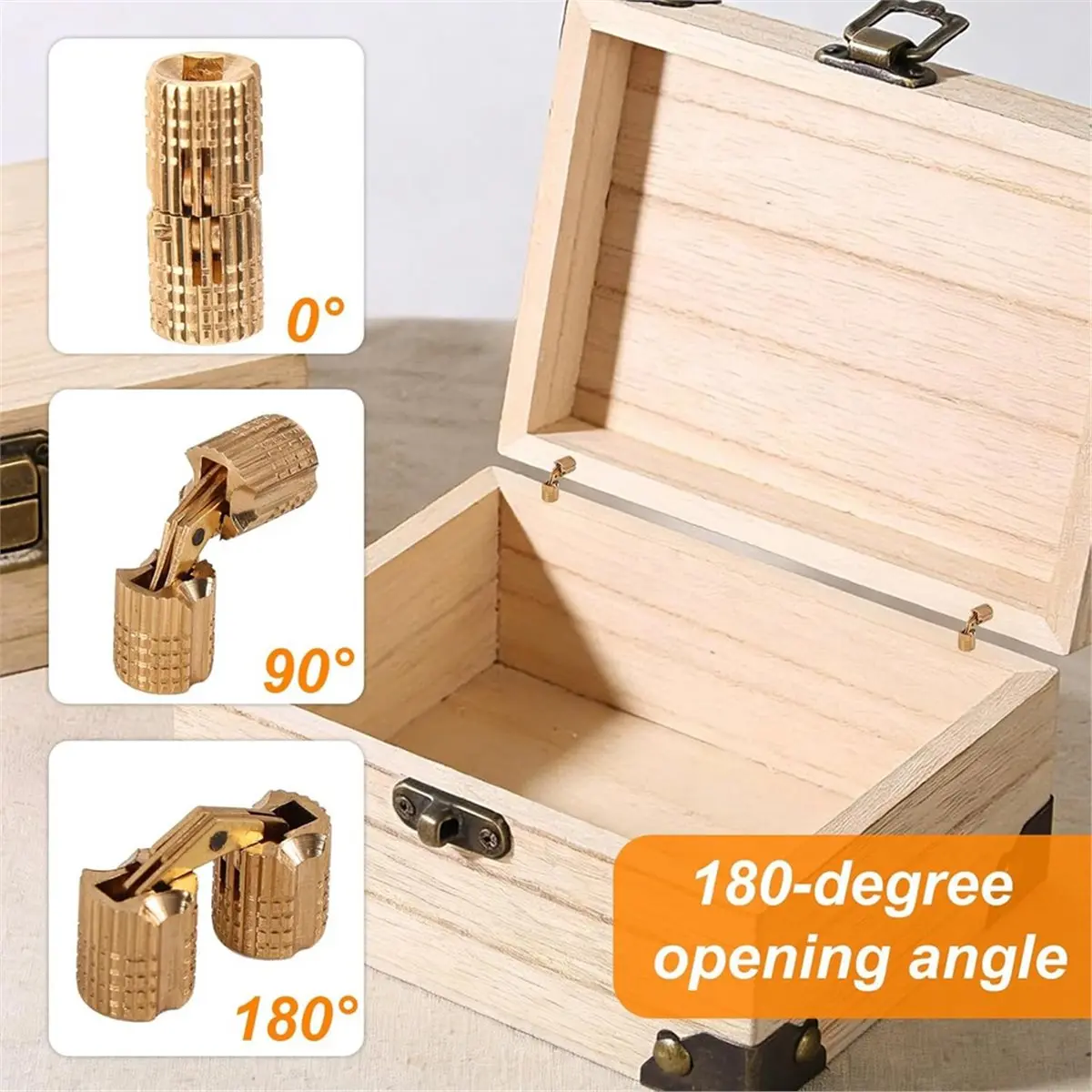 8mm Hidden Brass Hinges with Drill Bit,180° Hidden Cabinet Hinges for Jewelry Wooden & Ring Box DIY Crafts
