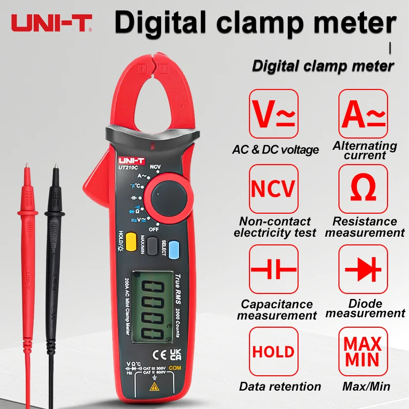 UNI-T Digital Clamp Meter Mini True RMS Auto Range NCV Temp 2000 Counts Anti-burn for Electrician Home Repair