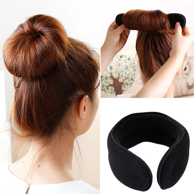 Sponge Black Hair Styling Donut Bun Curler Maker Ring Magic Foam Donut Twist Tool Hair Clip Hair Curler Size 16cm&23cm