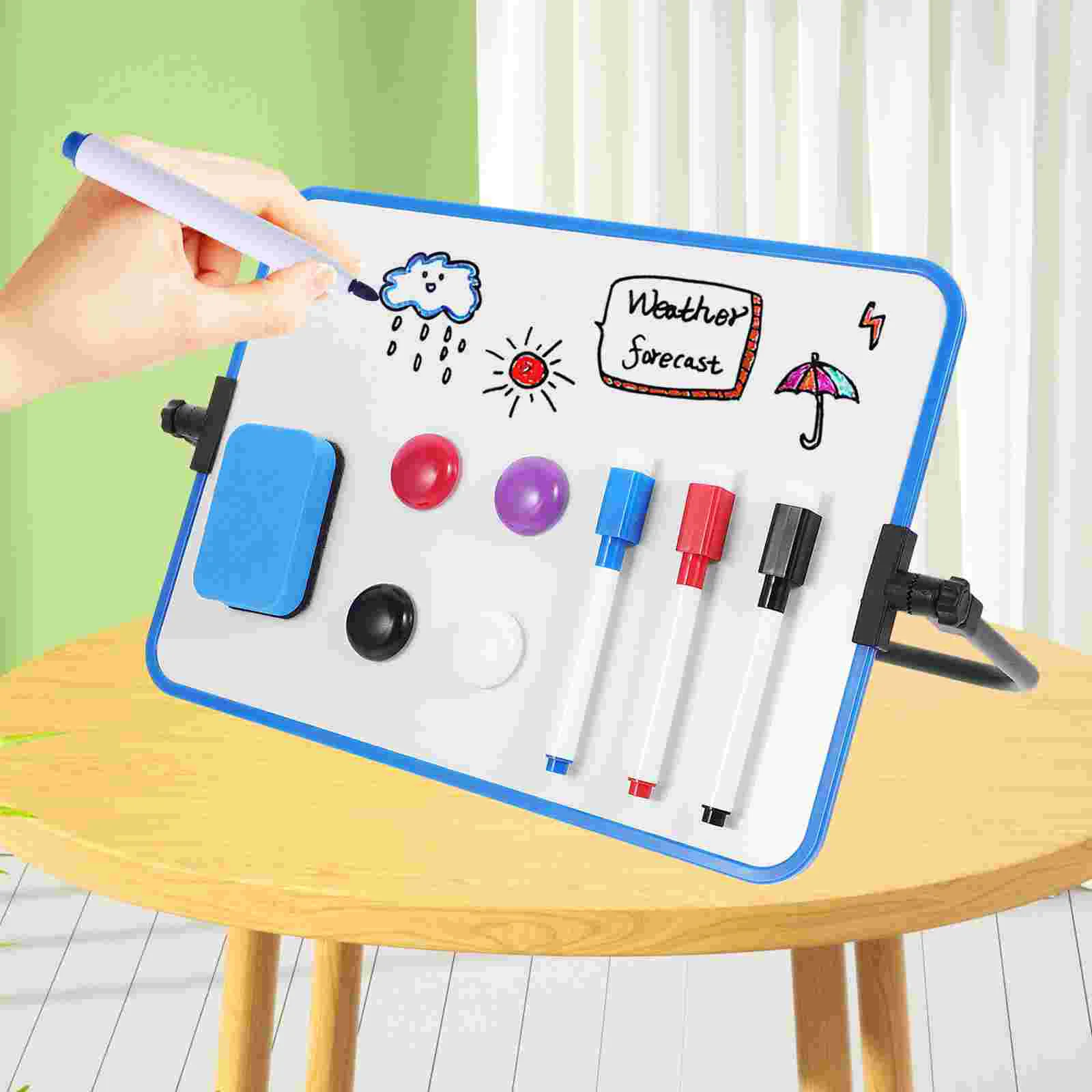 Double-Sided Magnetic Whiteboard Dry Erase Portable Calendar Office Note Message Stand (Blue) Writing Easel for Painting Pad