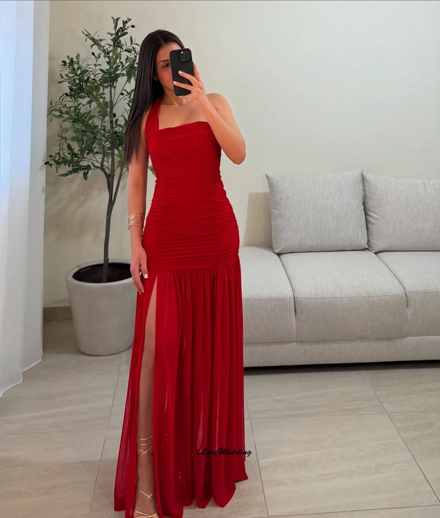 فساتين لحضور الحفلات الموسيقية من الشيفون الأحمر 2025 فستان حفلات أنيق للمرأة فساتين سهرة رسمية مكشكشة بدون ظهر بدون أكمام حسب الطلب #2