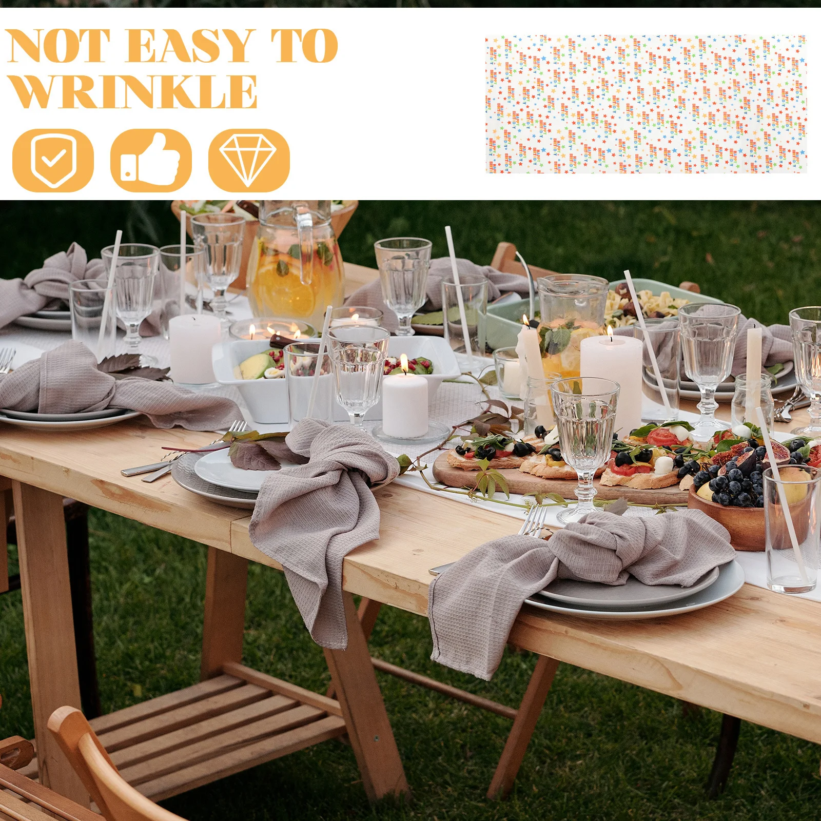 

Premium Polyester Tablecloth Birthday Decoration Dazzling Design Indoor Outdoor Use Foldable Reusable Happy Birthday Table Cover