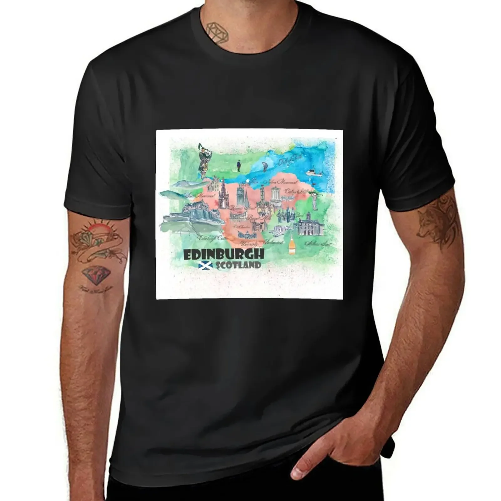 

Edinburgh Scotland Travel Map T-Shirt customs design your own blanks vintage graphic tee Blouse men graphic t shirts