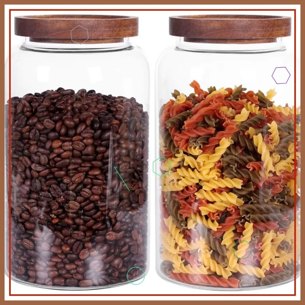 

Set of 2 Large Glass Jars with Airtight Wooden Lids, 93 FL OZ (2750ml) for Flour, Tea, Coffee, Sugar