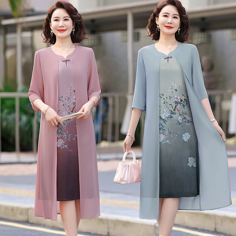 فساتين نسائية شيفون متدرجة بطبقات منقوشة بالزهور مقاس كبير لملابس الصيف غير الرسمية 2025 التصميم الاجتماعي ليلاً ونهارًا