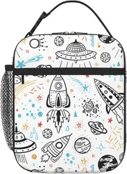 Space Background Vector Seamless Reusable Lunch Bag Lunch Box Insulated Cooler Tote Bag For Women Men Work Office Beach Picnic