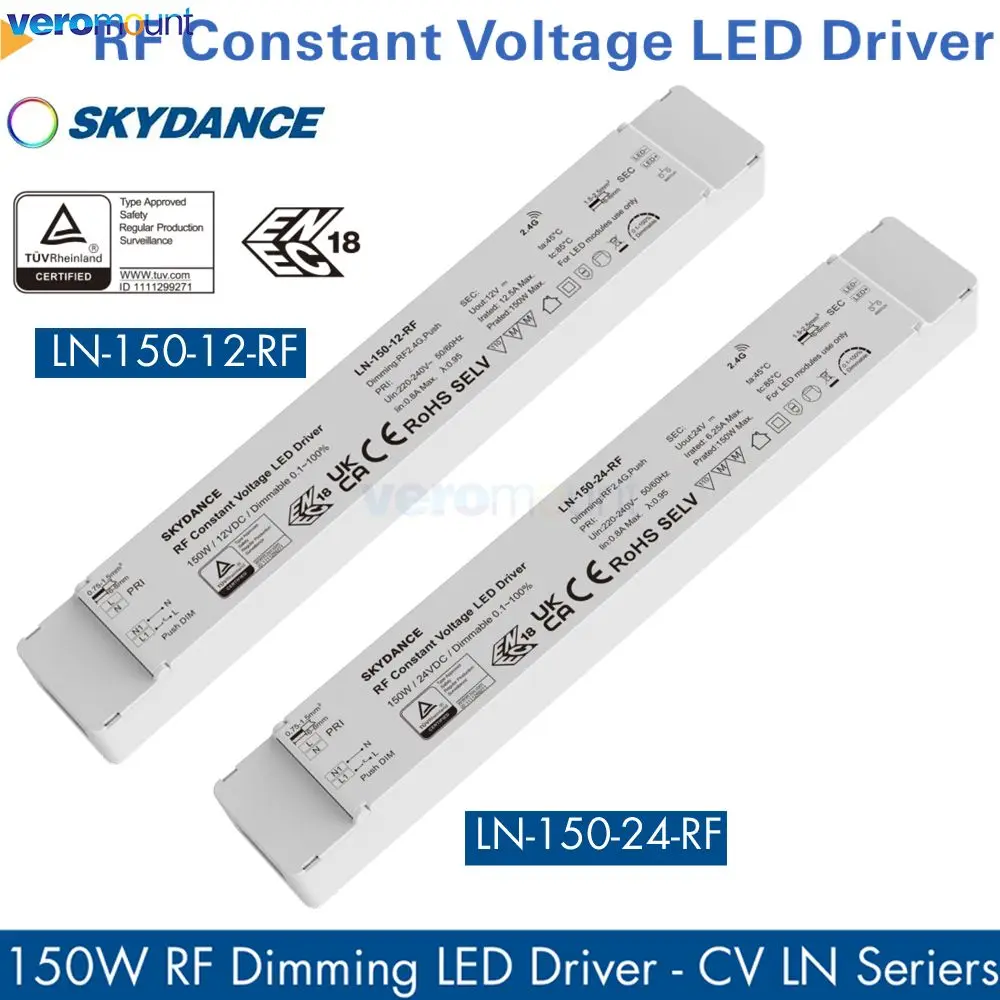 Skydance RF 2.4G Constant Voltage LED Dimmable Driver Push Dim AC220V to DC12V/24V 40W 75W 150W PWM Lighting Transformer Power