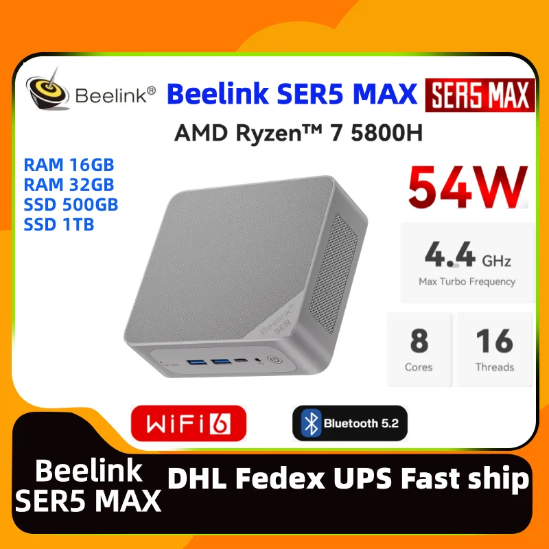 

Beelink SER5 MAX AMD Ryzen7 5800H ddr4 16G 32G 500G 1T Triple Display 54W dp mini gaming Home Office Business PC beelink Ser5MAX