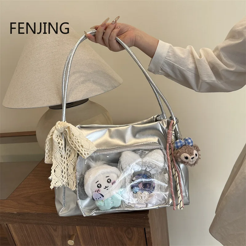 

Y2k японская сумка через плечо в стиле Харадзюку, женская прозрачная сумка-тоут, школьные сумки через плечо для девочек, женские дизайнерские сумки