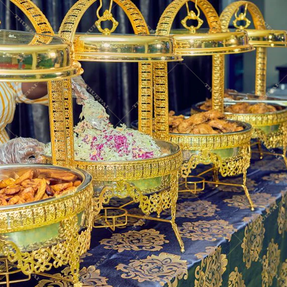 Hotel Restaurant Stainless Steel Hot Pot Wedding Food Warmer Catering Supplies Buffet Gold Hanging Cover Luxury Hot Pot