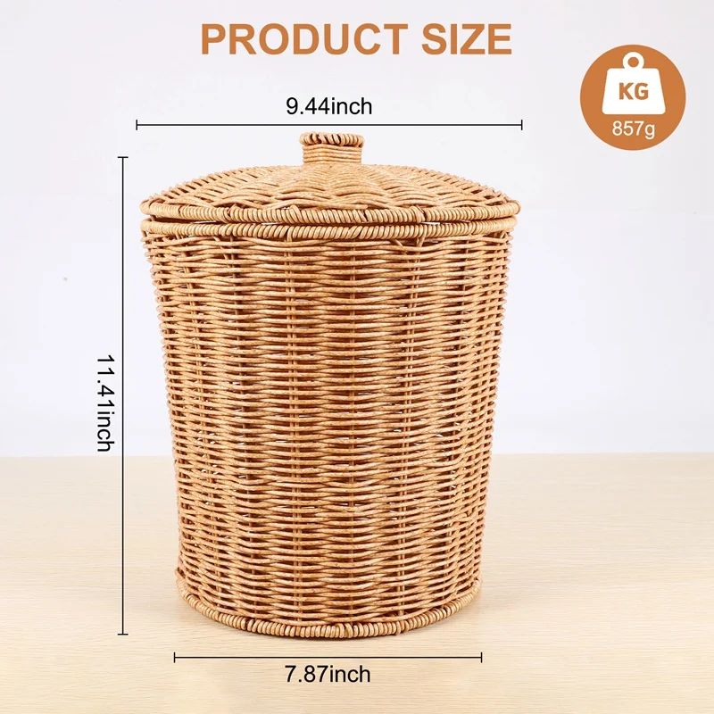 Woven Basket Trash Can Round Rattan Waste Basket With Lid Planter Woven Storage Baskets Wicker Wastebasket Garbage Bin