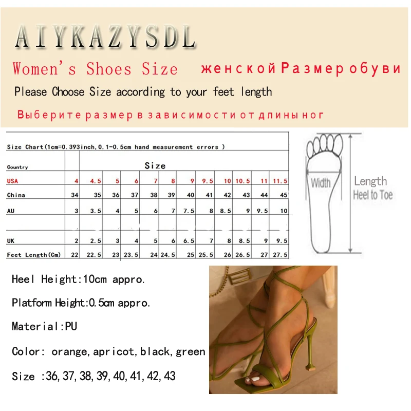 AIYKAZYSDL 2024 Orange Green Sandals Women Summer Ankle Strap Stiletto Cross Strap Pumps Party Clubwear Fetish Shoes Plus Size