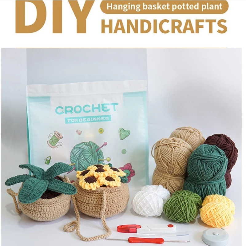 Beginner Crochet Kit Potted Plant Decorative Crochet Kit Hanging Potted Plant Crochet 4PCS