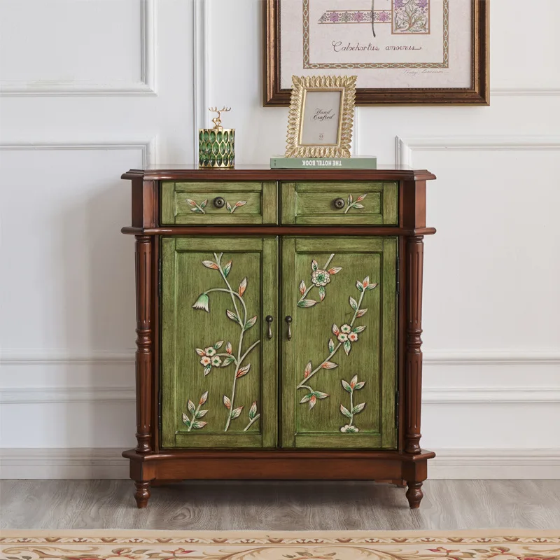 

Supreme American French retro two-bucket two-door cabinet, entrance cabinet, classical painted furniture, gold storage cabinet,