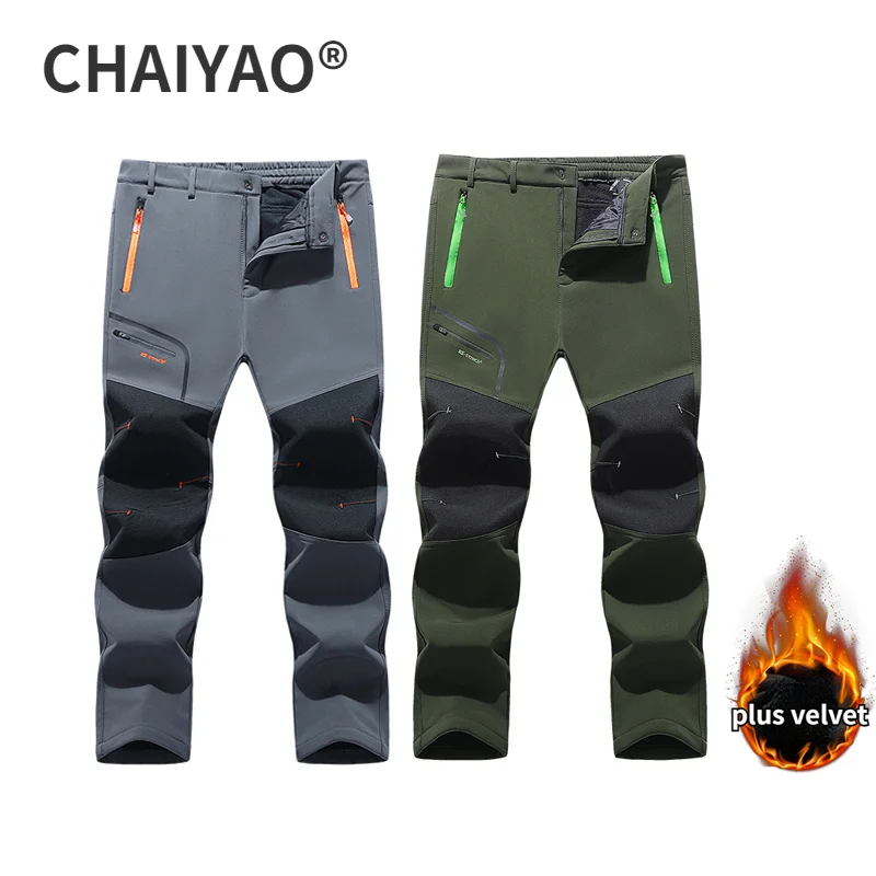 

5XL Men's Outdoor Fleece Pants Camping Rock Climbing Hiking Soft Shell Ski Pants Tactical Hunting Fishing Thickened Cargo Pants