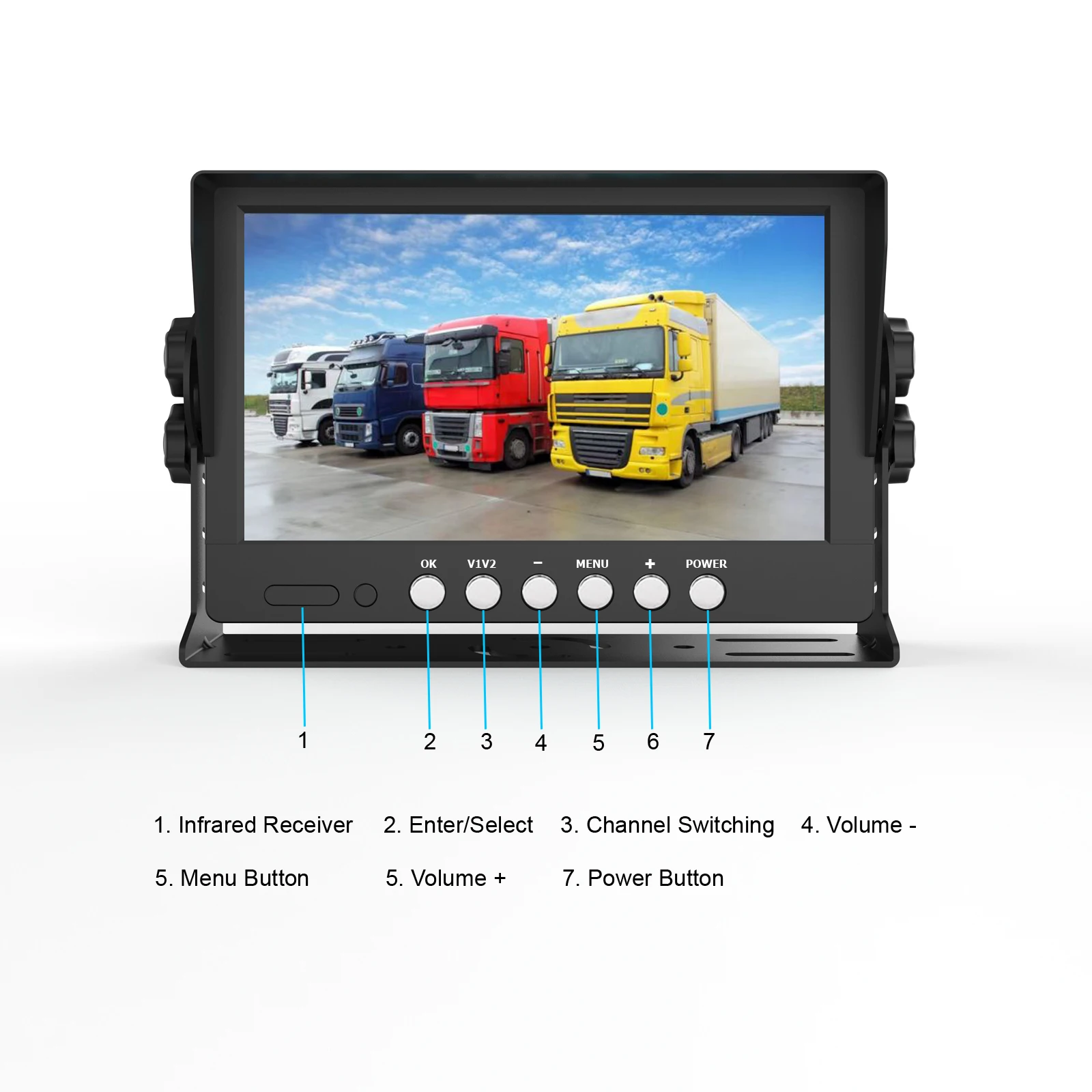 7 Inch TFT LCD Screen Car Monitor 2ch 4PIN Video in with 2x Heavy Duty Meal Case Backup Reversing Cameras for Universal Vehicles
