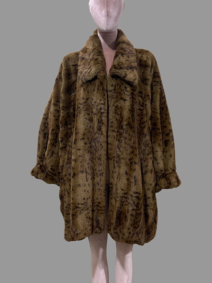 Nerazzurri Winter Oversized Colorful Leopard Print Thick Warm Soft Faux Mink Fur Coat Women Turn-Down Collar Fluffy Jacket 2026