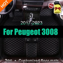 Car Mats For Peugeot 3008 P84 2017~2023 Leather Floor Mat Carpets Protective Pad Rugs Interior Parts Car Accessories 2018 2019