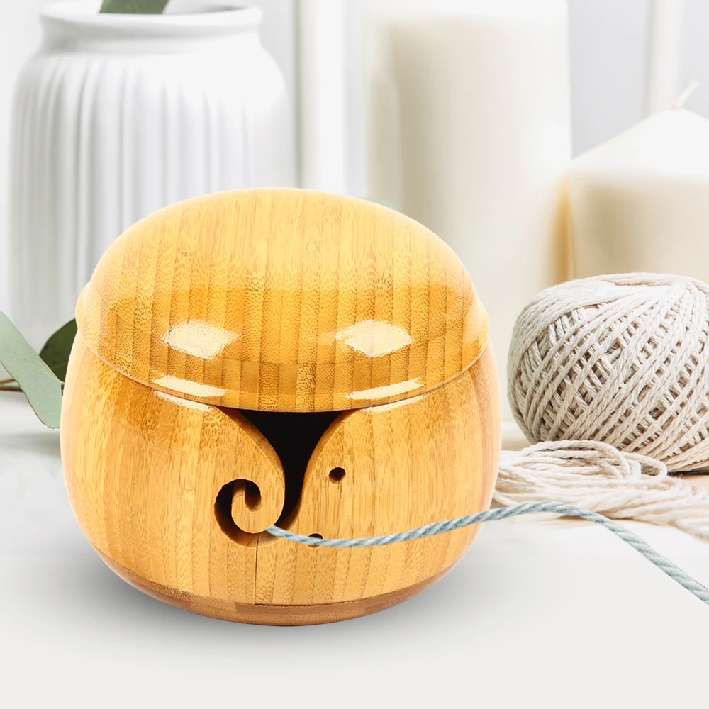 DIY Hand Knitting Yarn Bowl Wooden Knitting Crochet Bowl Solid Wood 15.5 x 11 cm 0.5kg Gross Weight Package Included 1 Strick