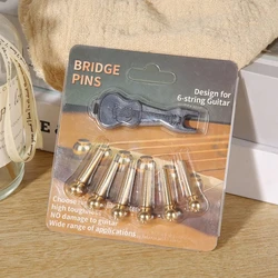 6 Pcs Acoustic Guitar Bridge Pin Guitar Strings Nail Solid Copper Brass With Guitar Bridge Pin Puller
