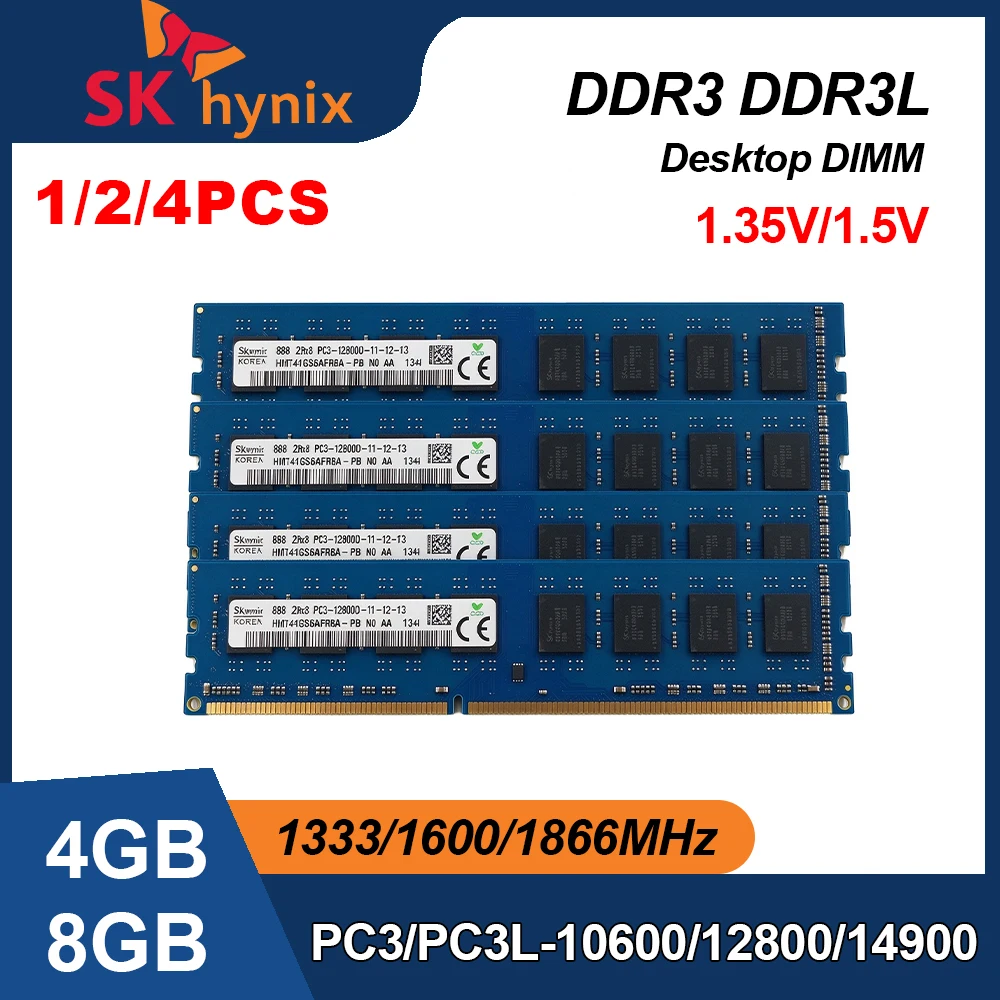 1/2/4PCS SK Hynix Memoria RAM DDR3 DDR3L 4GB 8GB 1333 1600 1866MHz 240Pin Desktop Memory DIMM PC3-10600 12800 14900