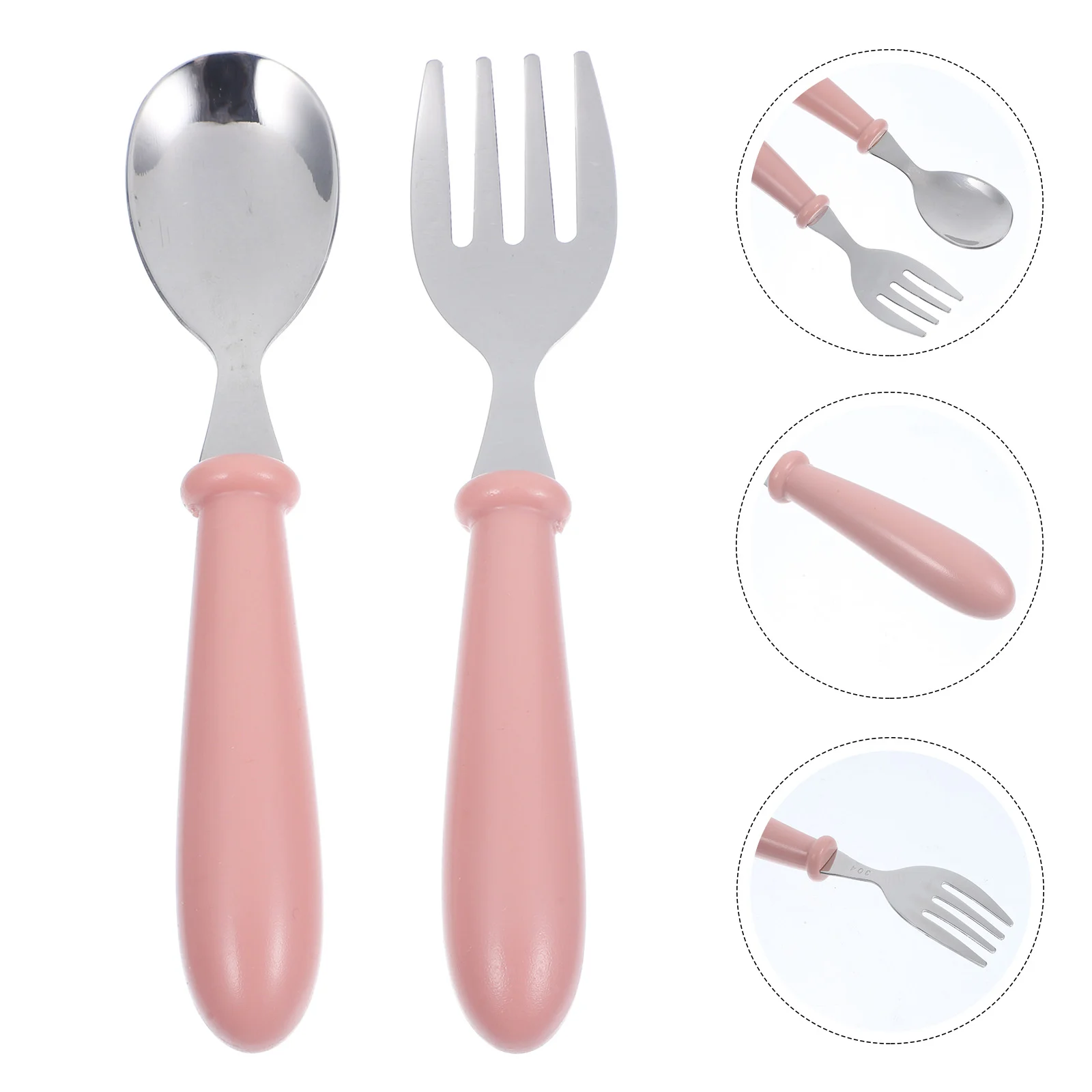 

1 Set Stainless Steel Spoon Fork Small Durable Simple Feeding Spoon Fork for Baby Kids Children (Pink)