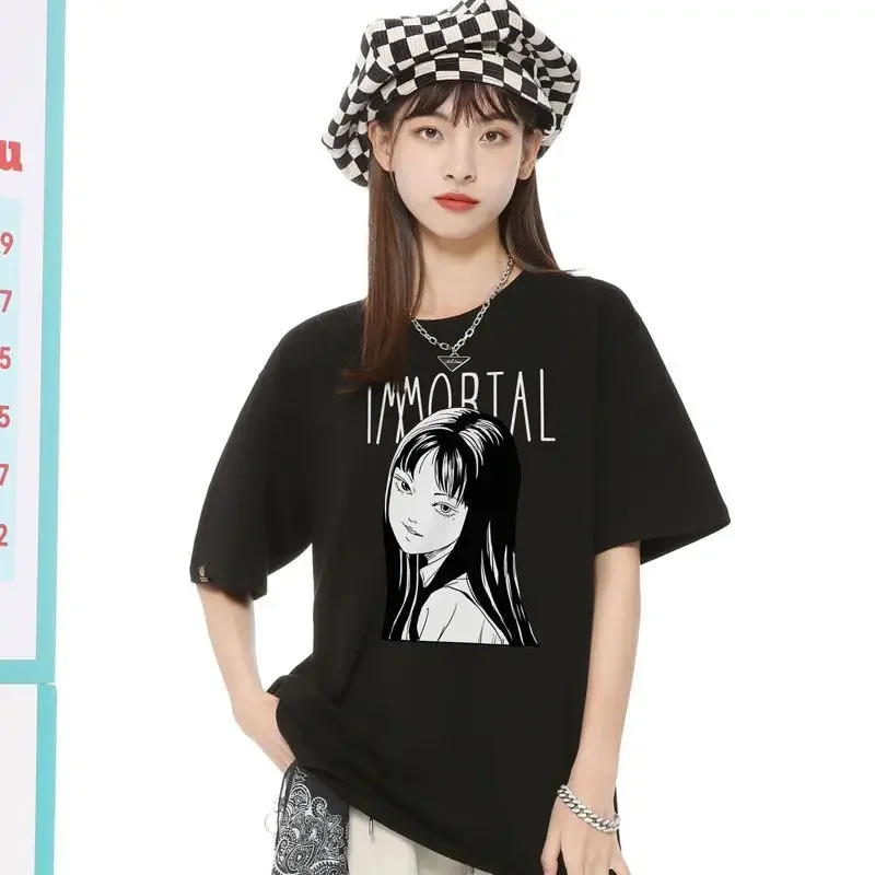 2024 Junji Ito Tomie T-shirt Cute Pattern Printed Retro Short Sleeve Fashion Pure Cotton Anime Japanese Versatile Couple Shorts